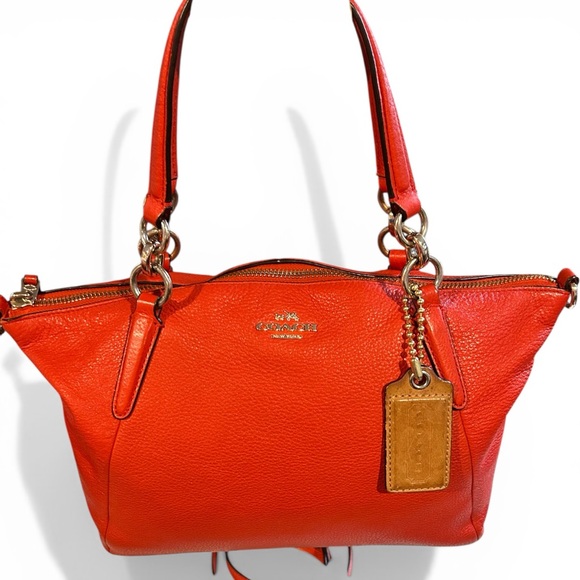 COACH®  Small Kelsey 2- Way Satchel in Pebbled Leather in “Bright Orange.” - Picture 5 of 10